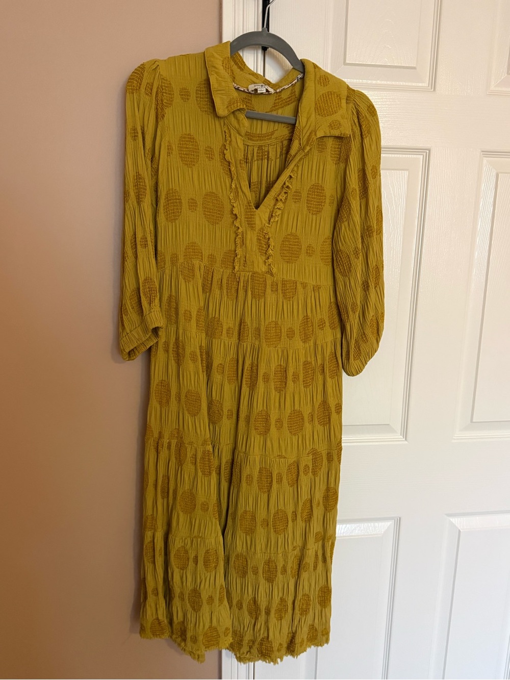 Umgee Textured Mustard Yellow Tiered Midi Dress- large- GUC - summer dress